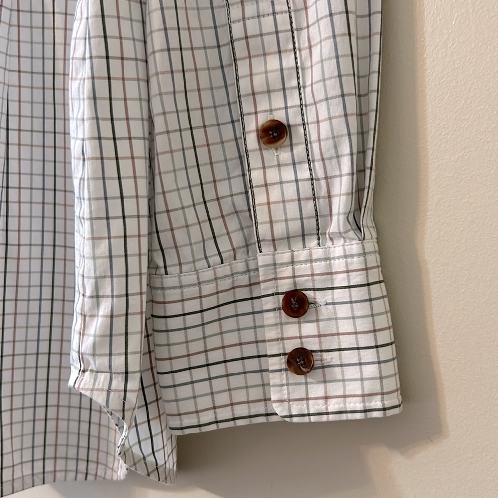 Lafayette 148 New York White Button Up Long Sleeve Dress Shirt Large Grid Print - Picture 6 of 13